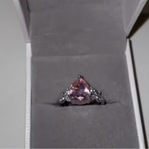 Elegant Pink Teardrop zirconia diamond Ring with Silver Accents